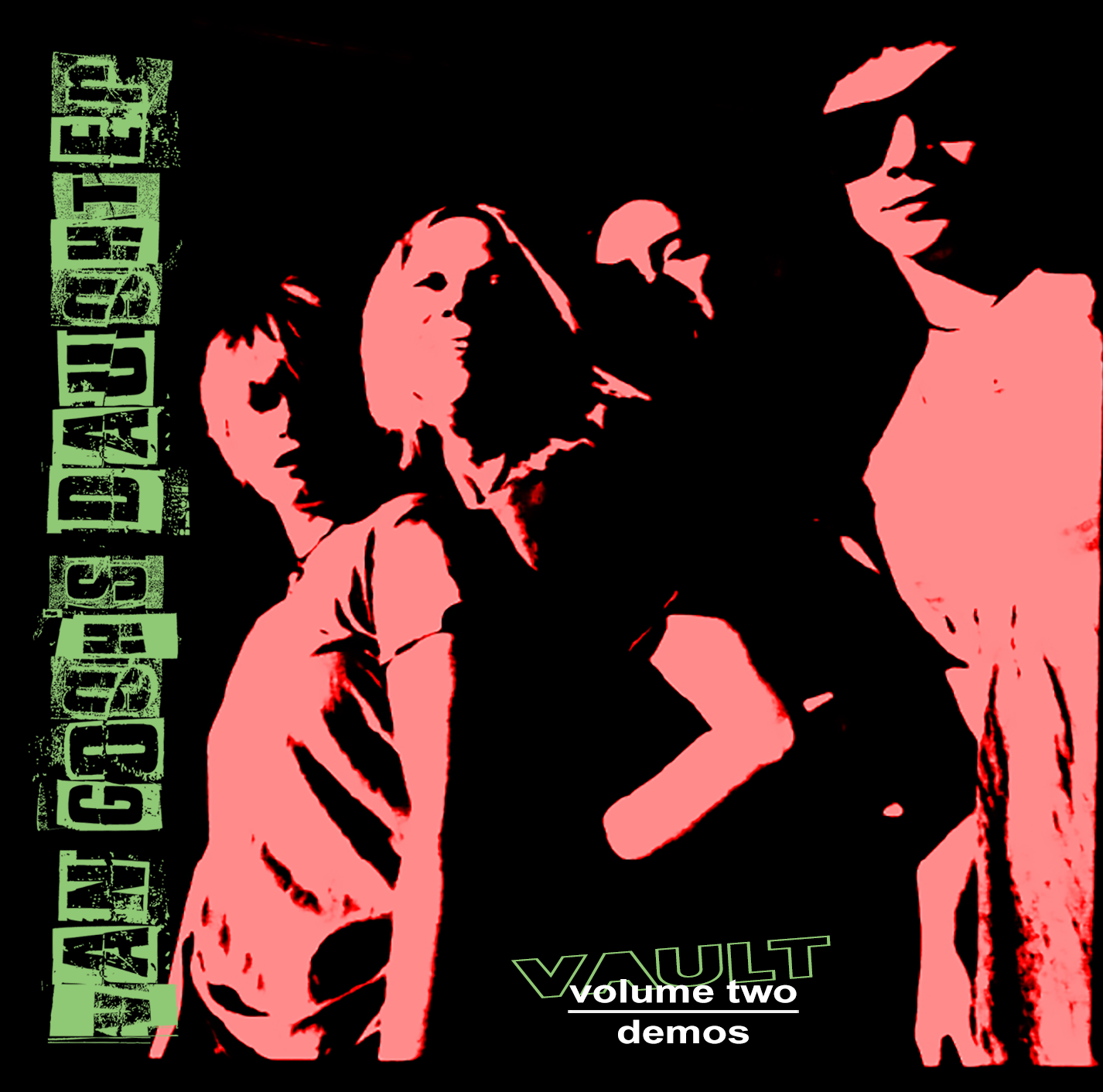 vault vol. two cover. band silhouette in pink with black background