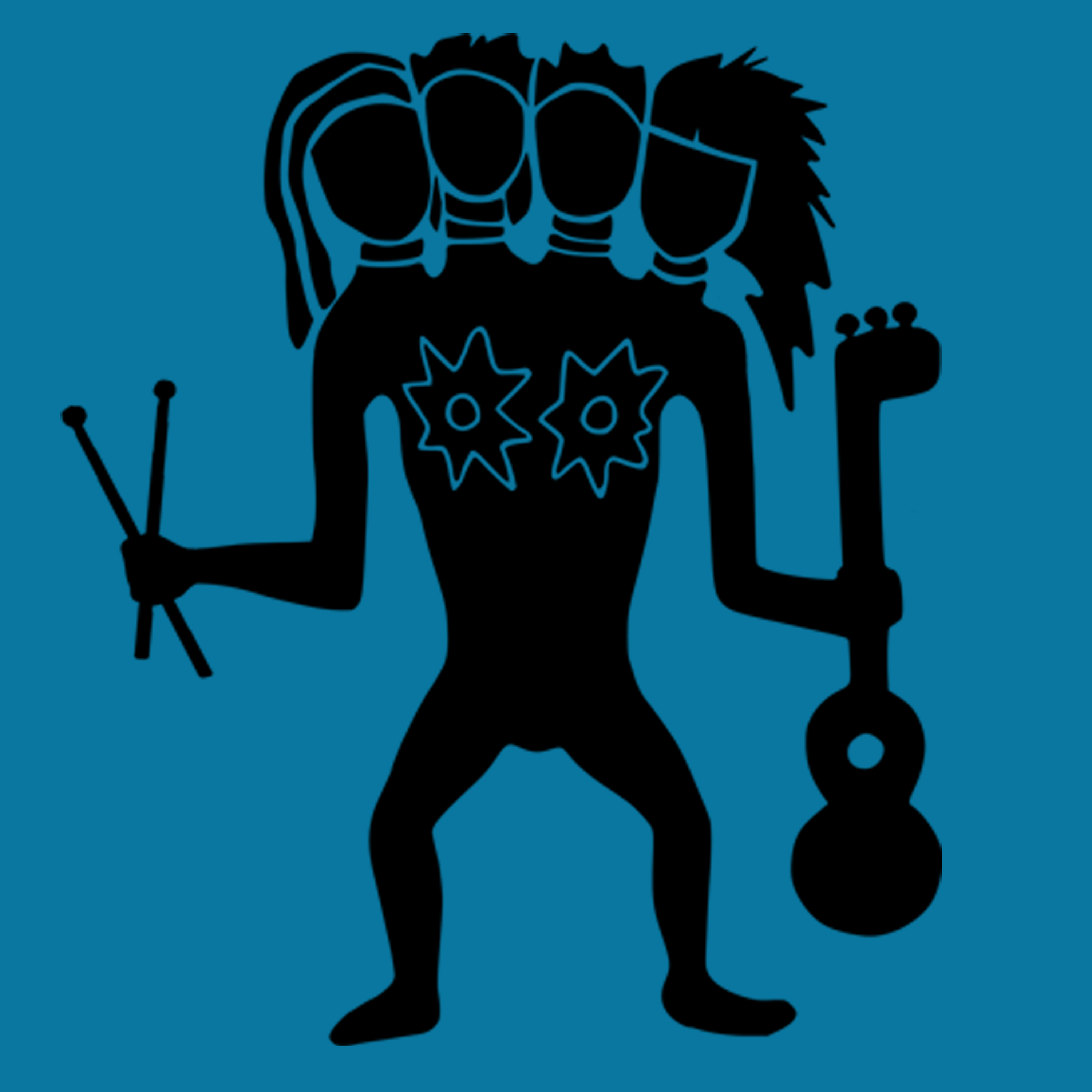 merch with tribal glyph design - 4 headed body